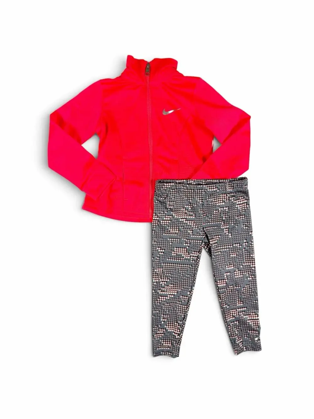 NEW Nike Girls Dri-FIT Full Zip Jacket Printed Leggings 2 Piece Set Size 4 / XS